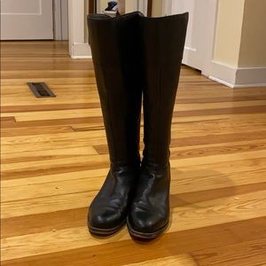 Black leather wide calf knee high boots